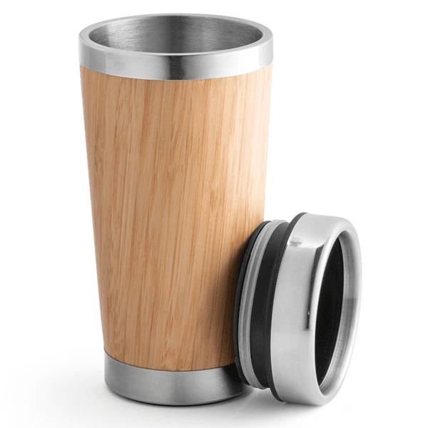 Thermobecher aus Bambus und Edelstahl mit Deckel