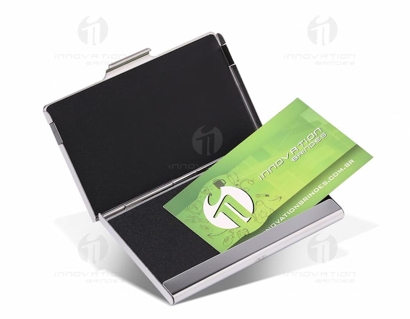 Porta Cartões de Metal - Guarde seus cartões com estilo e segurança! Ideal para manter suas informações empresariais organizadas. Com design moderno e durável, é perfeito para o seu escritório ou home office. Adquira já o seu!