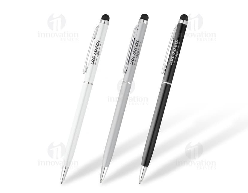 Caneta de metal com touch para escrita e uso em dispositivos eletrônicos. Ideal para escritório, escola e uso pessoal. Durável e elegante, perfeita para assinaturas e notas. Garanta já a sua!