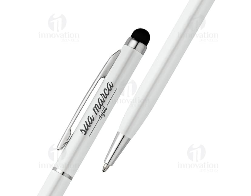 Caneta de metal com touch, perfeita para escrita e navegação no tablet ou smartphone. Com design elegante e ponta de metal, é ideal para trabalho e estudos. Compre já!