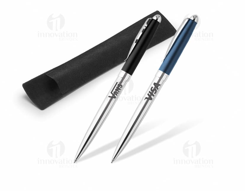 Caneta metálica de alta durabilidade, com design elegante e resistente.