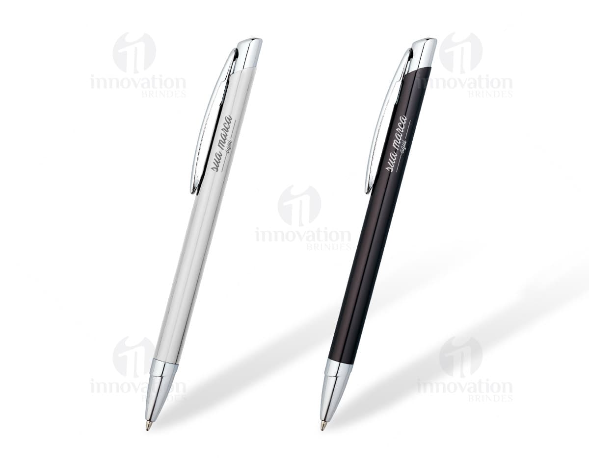 Caneta de metal prateada para escrita de negócios e estudo. Design elegante e durável. Equipamento de escritório essencial. Adquira a sua agora!