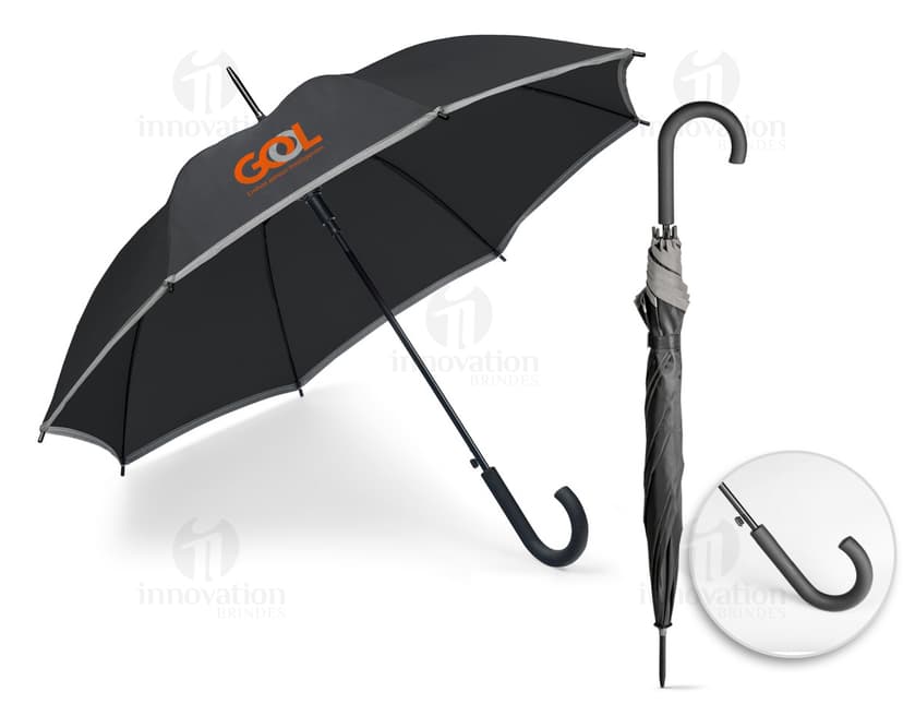 Guarda-chuva preto de alta qualidade para proteção em dias chuvosos. Design moderno e resistente, perfeito para garantir sua segurança e conforto. Um acessório indispensável para a temporada de outono. Adquira já o seu! #GuardaChuva #Proteção #Chuva #Outono #Acessório