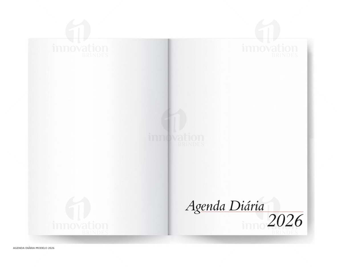 Agenda diária para o ano de 2025, capa vermelha com design minimalista e páginas em branco para anotações.
