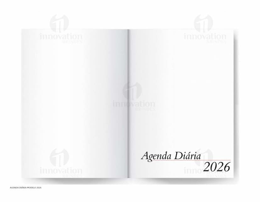 Agenda diária para o ano de 2025, capa vermelha com design minimalista e páginas em branco para anotações.