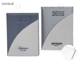 Agenda diária para o ano de 2025, com capa dura preta e detalhes em dourado. Páginas internas com layout organizado por dia e