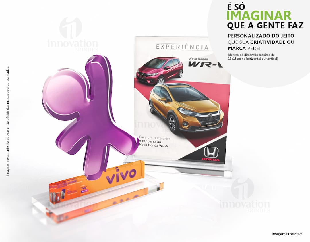 Troféu de Acrílico - 02: Ideal para premiações empresariais e eventos corporativos. Design moderno e colorido, representando sucesso e inovação. Feito com material de alta qualidade e durabilidade. Adquira já o seu troféu de acrílico e destaque-se!