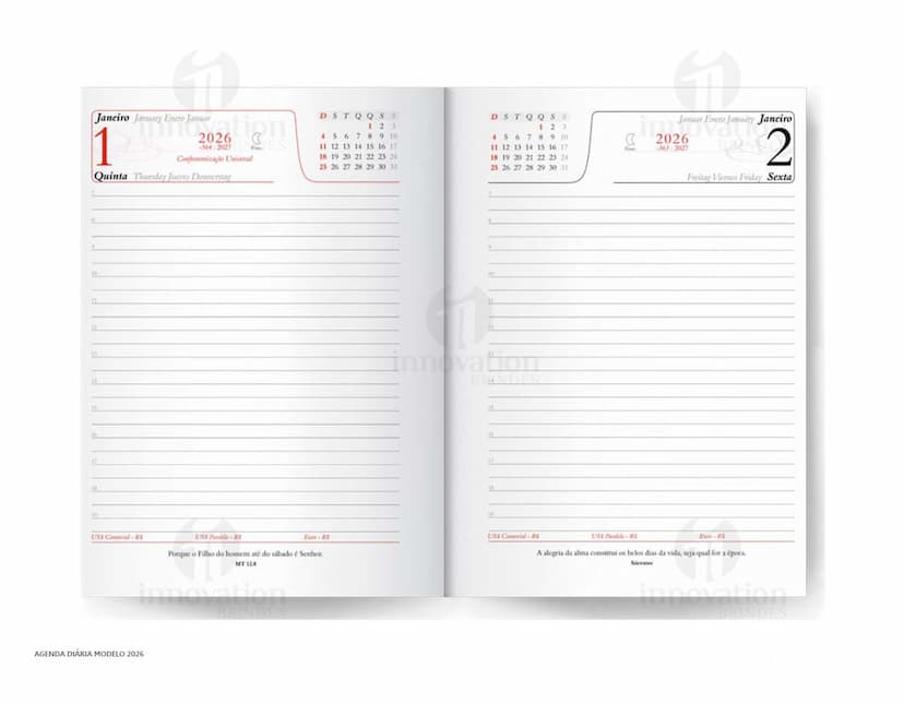 Agenda em couro preto com suporte para caneta.