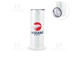 Copo térmico de 600ml em metal brilhante e design moderno, ideal para manter suas bebidas quentes ou frias por mais tempo.