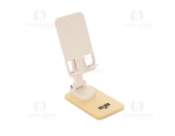 Suporte retrátil para celular em um ambiente de escritório com dispositivos, máquinas, ferramentas e equipamentos