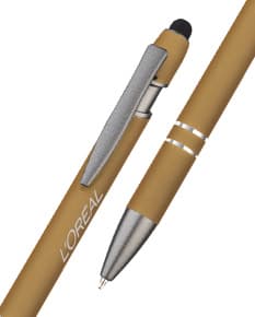 Caneta metálica preta e prateada, objeto de escrita em metal com tinta, ideal para uso em escritório, escola e negócios.