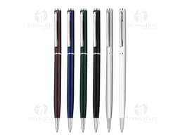 Black metal pen used for writing or drawing on paper. Ideal for use in offices, schools, or at home.