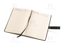Cuaderno de cuero sintético negro, ideal para negocios. Posee papel en blanco, estuche para guardar dinero, documentos y