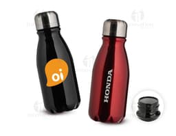 Garrafa de alumínio de 400ml para líquidos, contendo tampa. A garrafa é transparente e possui um design clean e moderno.
