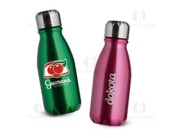 Garrafa de alumínio de 400ml para líquidos, contendo tampa. A garrafa é transparente e possui um design clean e moderno.