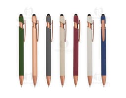Caneta Metal Touch em tons de marrom e preto, ideal para escrita e desenho. O objeto possui um design elegante e luxuoso