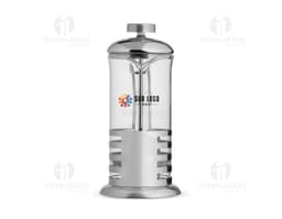 Cafeteira Prensa Francesa 350ml em vidro transparente, utilizado para preparar café. O aparelho de cozinha possui metal