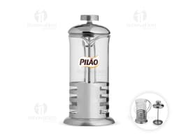 Cafeteira Prensa Francesa 350ml em vidro transparente, utilizado para preparar café. O aparelho de cozinha possui metal