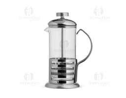 Cafeteira Prensa Francesa 350ml em vidro transparente, utilizado para preparar café. O aparelho de cozinha possui metal
