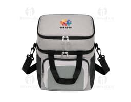 Bolsa térmica dupla preta de 12 litros, feita de couro e nylon com zíper e alça. Ideal para viagens, negócios, esportes e