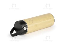 Garrafa térmica em bambu com tampa de metal, design moderno e sustentável, ideal para manter a temperatura de bebidas como