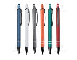 Metal touch pen used for writing and drawing. Made of silver metal with a sharp tip and black ink. Ideal for educational
