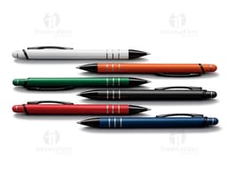 Metal touch pen used for writing and drawing. Made of silver metal with a sharp tip and black ink. Ideal for educational