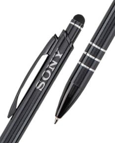 Caneta Metal Touch prata com ponta de metal, design elegante e ponta afiada, ideal para escrita e desenho em papel.