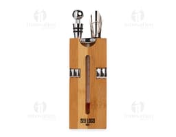 Kit de Vino 6 Piezas: un conjunto de utensilios de metal y madera, que incluye un sacacorchos, un cortador de sello, un