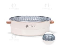 Shiny silver metal portable grill, close-up kitchen equipment. Ideal for preparing food while enjoying the outdoors or in a