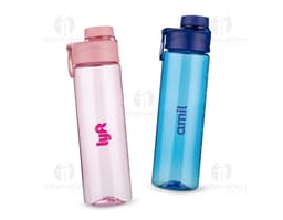 Transparent 700ml plastic bottle, empty with a silver lid.