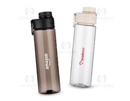 Transparent 700ml plastic bottle, empty with a silver lid.