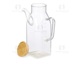 Carafe en verre borosilicate de 1 litre transparente, avec poignée et couvercle en plastique.