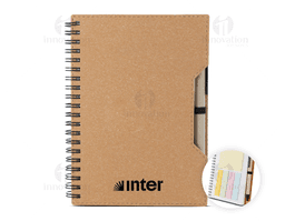 Recycled cardboard cover notebook with space to write, perfect for organizing notes, reminders, and information. It features
