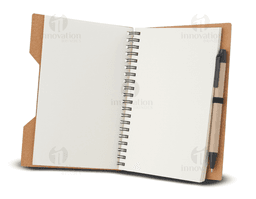 Recycled cardboard cover notebook with space to write, perfect for organizing notes, reminders, and information. It features
