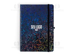 Holographic notebook without lines with a vintage design and floral texture. Decorative cover with golden ornaments and an