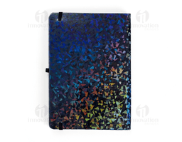 Holographic notebook without lines with a vintage design and floral texture. Decorative cover with golden ornaments and an
