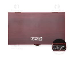 Kit de Vino 5 Piezas en una caja de cuero vacía, con compartimentos para botella, copas, sacacorchos, termómetro y