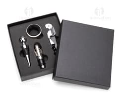 Kit vin de 4 pièces en cuir noir ancien, comprenant un tire-bouchon, un coupe-feuille, un bouchon de bouteille et un anneau