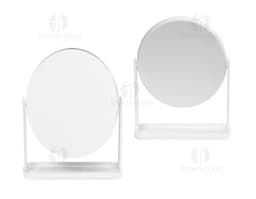 Tischspiegel aus Kunststoff in modernem und digitalem Design. Hergestellt aus Kunststoff, mit schwarzem Rand und silbernem