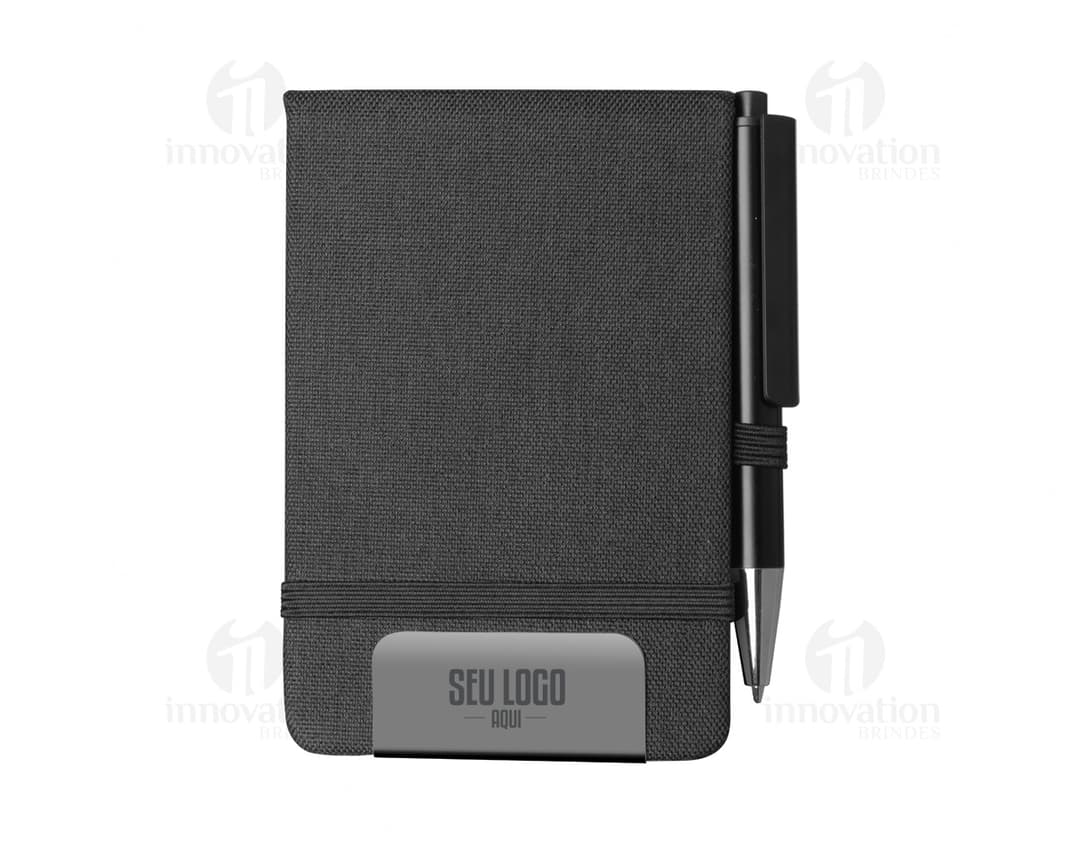 Mini caderno A6 em RPET com caneta