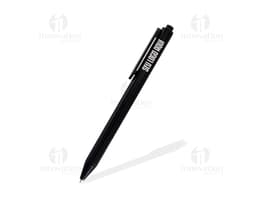 Caneta plástica colorida com design moderno, ideal para uso em escritório, escola ou em apresentações. Pode ser usada para