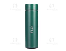 Garrafa térmica de 480ml em metal prateado, objeto de higiene e cuidados pessoais. Elegante e brilhante, ideal para armazenar