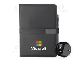 Kit Escritório com desktop computer, printer, phone, notebook, keyboard, mouse, briefcase, and other office equipment on