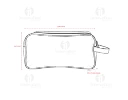 Necessaire PU preta feita de couro, com fecho de zíper, alça de mão e compartimentos internos para guardar objetos pessoais.