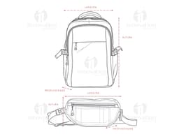 Black leather backpack and fanny pack, ideal for travel, business, and leisure. A suited man holds the backpack's handle