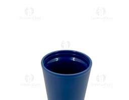 Black PP travel container, 3D, made of metal, with a lid and cylinder design. The mug is suitable for hot beverages like