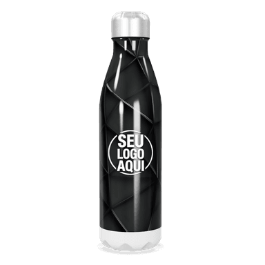 Garrafa Inox Preta Com Design Geométrico personalizado