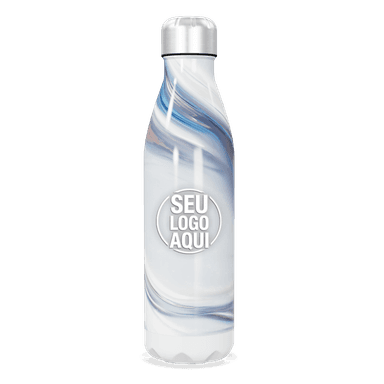 Garrafa Inox Marmorizada Branco Azul personalizado