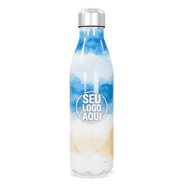 Garrafa Inox Azul E Branco Estampada personalizado